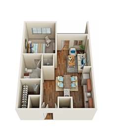 Floor plan of one bedroom apartment at Madison Midtown Apartments, Memphis, NY 38104