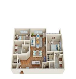 Floor plan of two bedroom two bathroom layout at Madison Midtown Apartments, Memphis