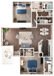 2 Bed 2 Bath Floorplan at Manchester at Mansell, Roswell, GA 30076