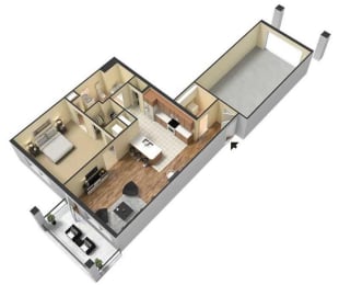 Azure Floor plan one bedroom one bathroom 843 square feet  at Meridian Park Apartments, Collierville