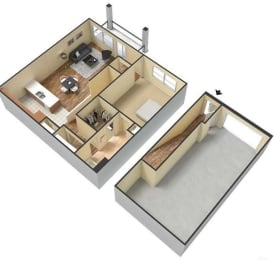 1 Bed 1 Bath Floor Plan at Meridian Park Apartments, Collierville, TN