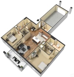 Two Bedroom Two Bath Floor Plan at Meridian Park Apartments, Tennessee, 38017