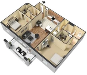 2 Bedroom Floor Plan at Meridian Park Apartments, Collierville