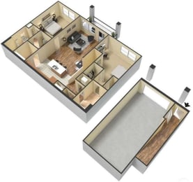 Two Bed Two Bath Floor Plan at Meridian Park Apartments, Tennessee