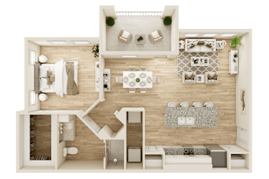 A top-down view of a well-organized apartment layout.