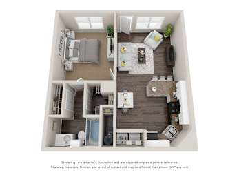 1 Bed 1 Bath Floor Plan at Park at Forest Hill, Tennessee, 38125