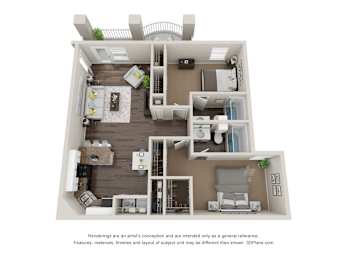 2 Bed 2 Bath Floor Plan at Park at Forest Hill, Memphis, TN