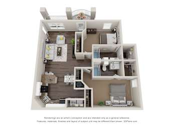 2 Bedroom 2 Bath Floor Plan at Park at Forest Hill, Memphis, 38125