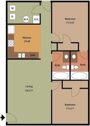 2 bed 2 bath Woodward Floor Planat Serene at Creekstone Apartments, Athens, GA, 30601