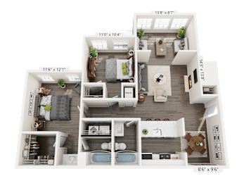 2 Bed 2 Bath Floorplan A at Station Heights, Alpharetta, 30022