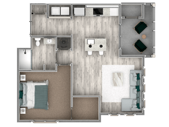 1 bedroom 1 bathroom floor plan b at The Beck at Hidden River Apartments, Tampa, FL,  33637