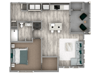 1 bedroom 1 bathroom floor plan c at The Beck at Hidden River Apartments, Tampa, FL,  33637
