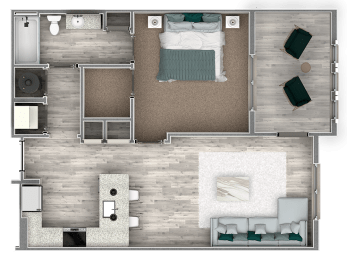 1 bedroom 1 bathroom floor plan e at The Beck at Hidden River Apartments, Tampa, FL,  33637