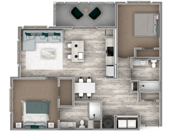 2 bedroom 2 bathroom floor plan a atat The Beck at Hidden River Apartments, Tampa, FL,  33637