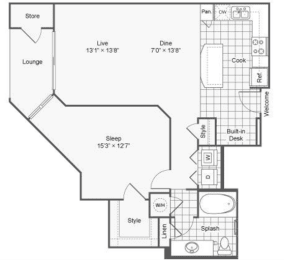 A12 one bed one bath 877 sq ft at The Haven, Georgia
