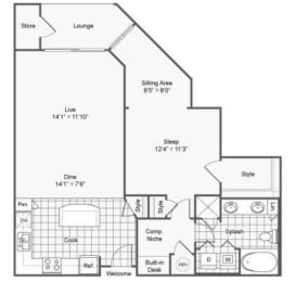 A14 one bed one bath 923 sq ft at The Haven, Georgia, 30329