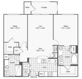 A21 two bed two bath 1067 sq ft at The Haven, Atlanta, GA 30329