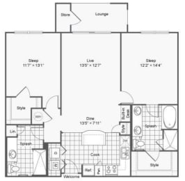 A23 two bed two bath 1152 sq ft at The Haven, Atlanta, GA