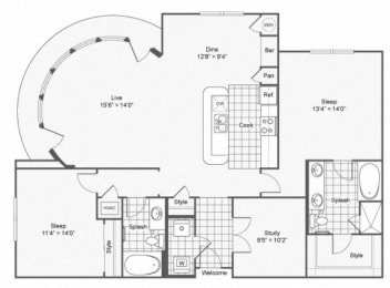 B12 two bed two bath 1495 sq ft at The Ren, Georgia