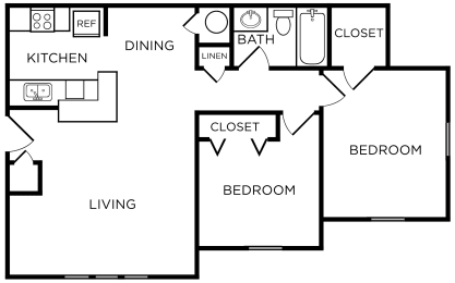 2A Floorplan, 2 bed 1 bath at Westbury Mews, South Carolina, 29485