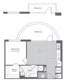 A black and white image of a house plan with a balcony.