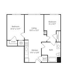  Floor Plan 2 Bed/1 Bath-B18