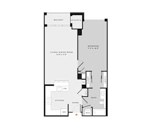 A floor plan of an apartment with a balcony and a mechical.