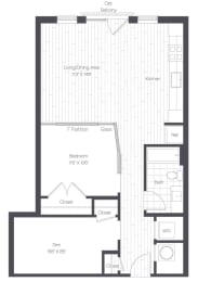  Floor Plan 1 Bed/1 Bath Den-1L