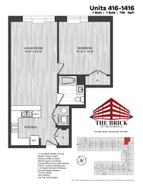  Floor Plan 1 Bed/1 Bath-798