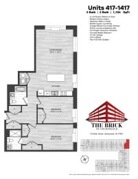  Floor Plan 2 Bed/2 Bath-1184