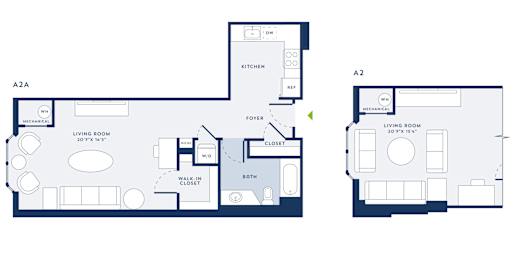 A floor plan of a two bedroom apartment.
