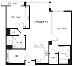 A black and white image of a floor plan for an apartment.