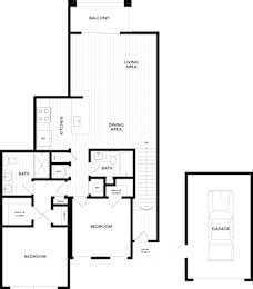 A floor plan of a house with a garage attached.