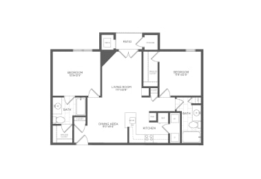 a floor plan of a residence with a bedroom and a living room