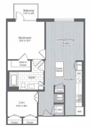  Floor Plan 1 Bed/1 Bath Den-B1