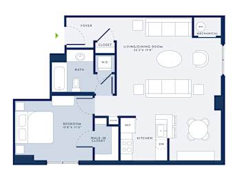 A floor plan of a house with a living room, dining room, kitchen, and bedrooms.