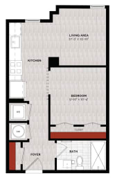 a floor plan of a small apartment with a bedroom and a living room