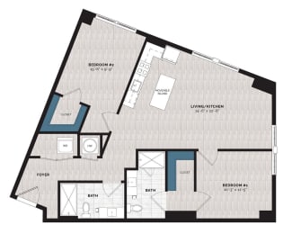 a floor plan of a 1 bedroom apartment
