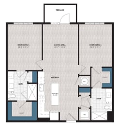 a floor plan of an apartment with a bedroom and a living room