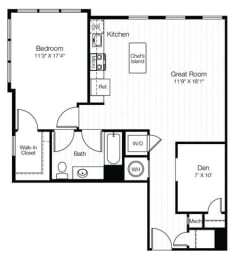 1 bedroom apartments floorplan with den, ny