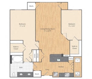  Floor Plan 2 Bed/1 Bath-B1