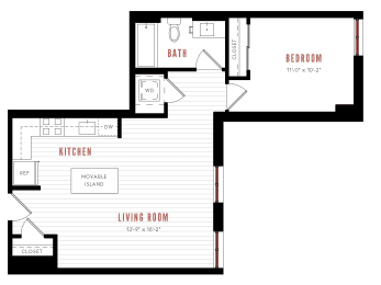 a floor plan of a small house with a bedroom and a living room