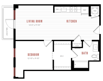 a floor plan of a bedroom floor plan with a bathroom and a living room