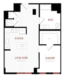 a floor plan of a bedroom floor plan with a bathroom and a living room