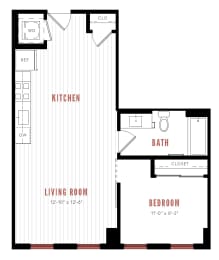 a floor plan of a small house with a bedroom and a living room