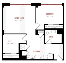 a floor plan of a room with a bedroom and a bathroom