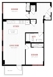 a floor plan of a house with a small kitchen and a living room