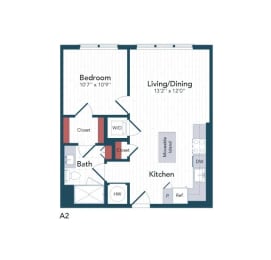 a floor plan of a studio apartment with a bedroom and a bath