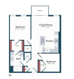 a floor plan of a bedroom apartment with an open