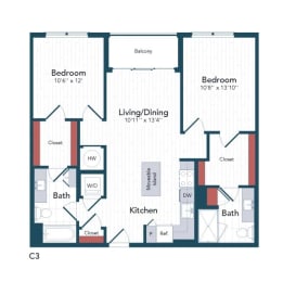 a schematic floor plan of a 1 bedroom apartment